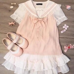 peach sailor ribbon set